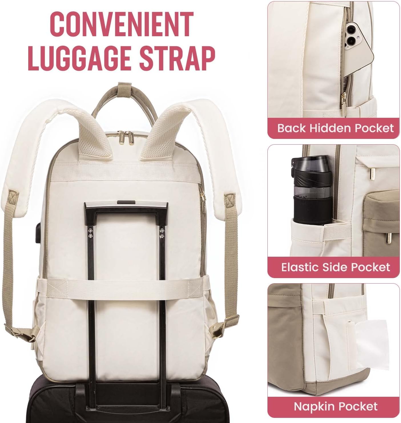 LOVEVOOK Laptop Backpack for Women Men 15.6 Inch Laptop Bag with USB Port Fashion Student Bookbag Waterproof Backpacks Teacher Nurse Stylish Travel Bags Vintage Daypacks for School， College， Work - Image 4